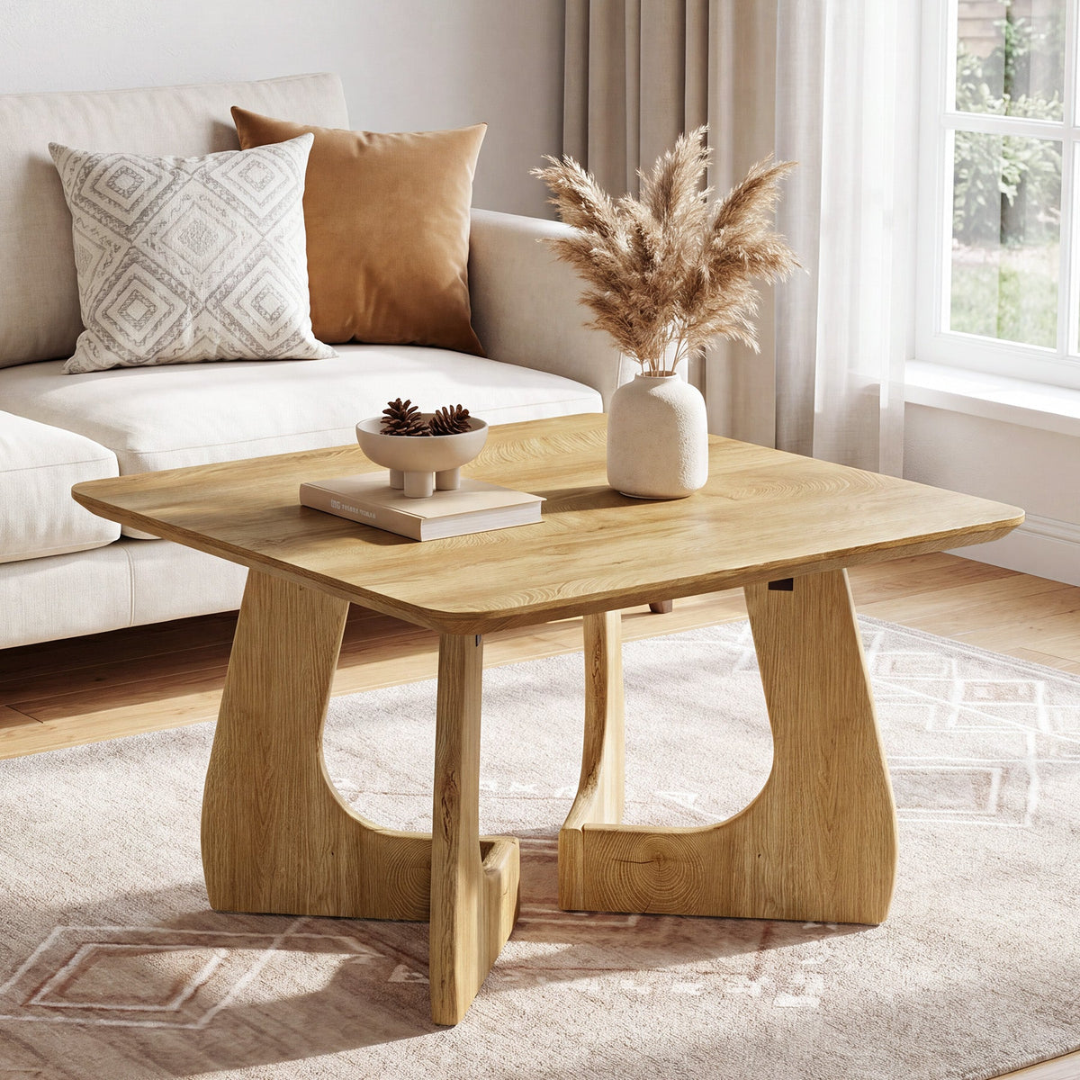 31.5 Inch Square Coffee Table with Interlocking Legs, Mid-Century Table for Living Room