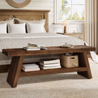 47-Inch 2-Tier Wooden Storage Bench, Open Shelving Hallway Seat with Solid Fir Frame for Living Room
