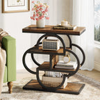 4-Tier Narrow Side Table with Curved Metal Frame and Storage Shelves