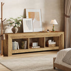 63-Inch Farmhouse TV Stand, Oak Media Console with Open Storage for Living Room