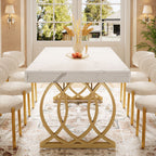 63-Inch Modern Dining Table for 4-6 People, Faux Marble Kitchen Table with Gold Legs