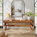 55 Inch Solid Wood Entryway Bench for 2, Farmhouse Narrow Seat for Hallway and Bedroom