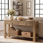 55.12 Inch Solid Fir Wood Console Table with 2 Drawers, Narrow Hallway Table with Shelf