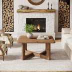 31.5 Inch Square Solid Wood Coffee Table, Farmhouse Living Room Table with Sturdy Base