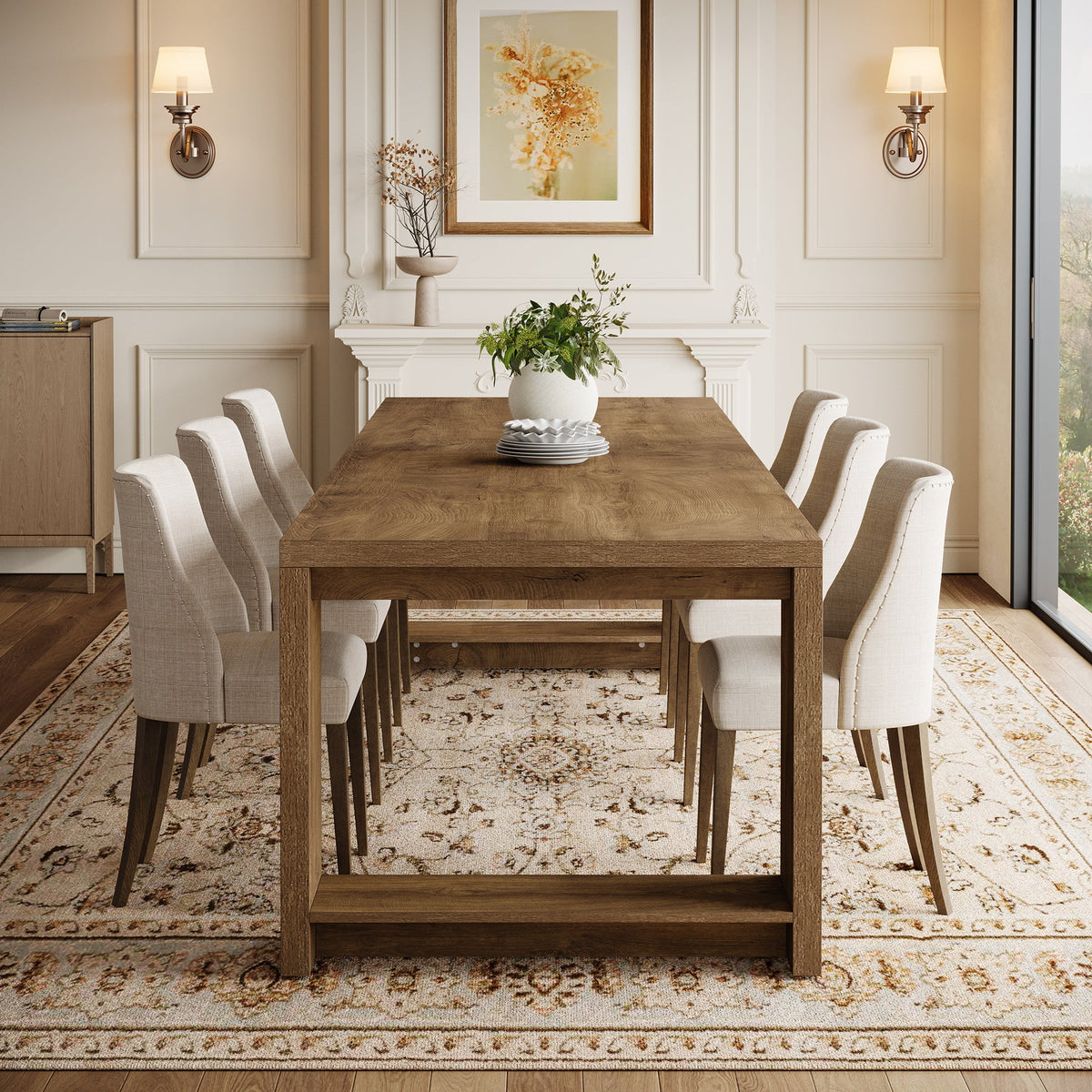 86.6-Inch Dining Table for 6 with Reinforced Base, Long Farmhouse Table for Kitchen