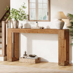63-Inch Farmhouse Console Table with Reinforced Base, Solid Wood Sofa Table for Entryway Study and Living Room