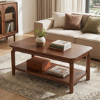 47-Inch Coffee Table with Open Shelf, Rounded-Corner Center Table for Living Room
