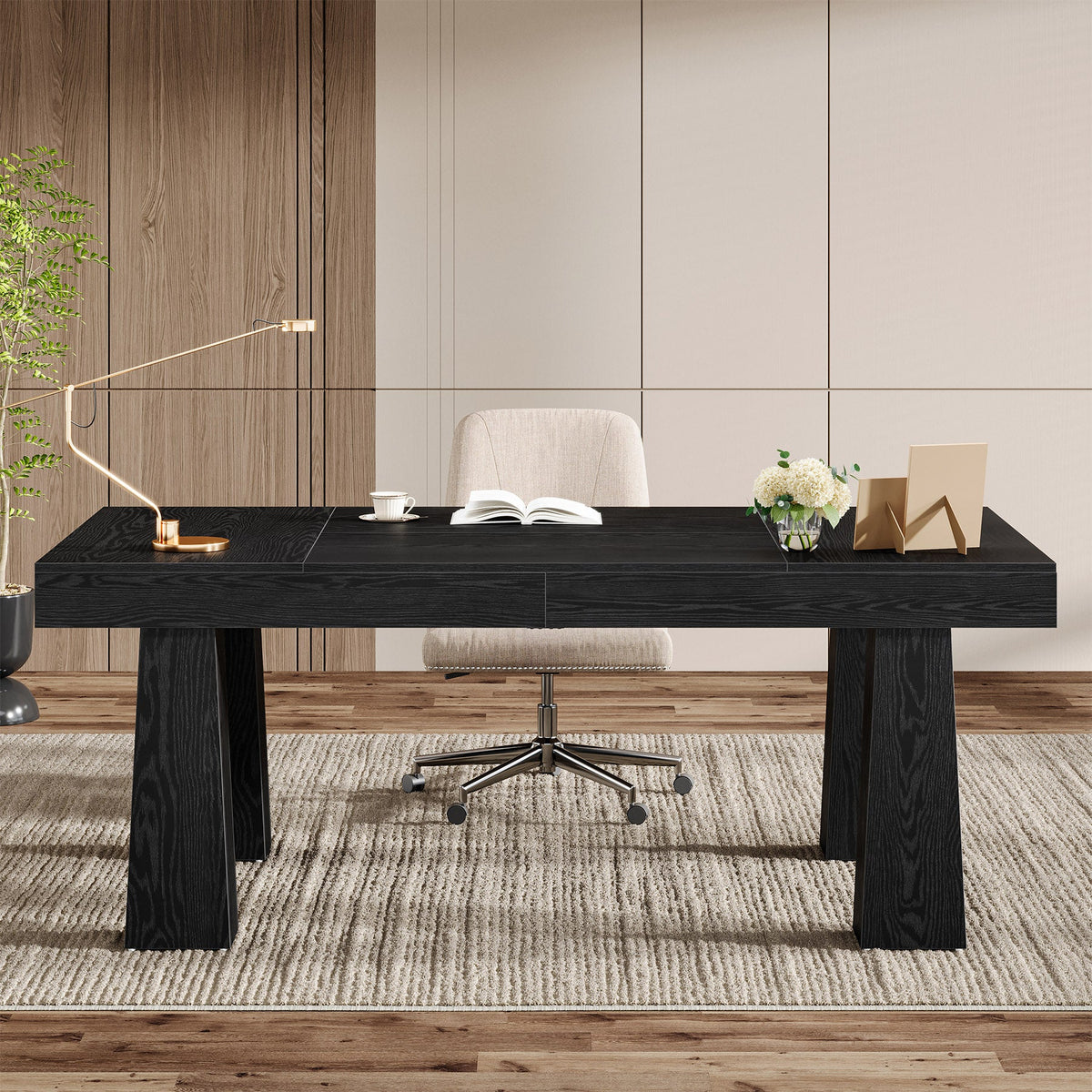 63" Executive Desk, Industrial Computer Desk for Home Office