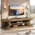 63-Inch Farmhouse TV Stand with 3-Tier Storage, Curved Media Console for Living Room