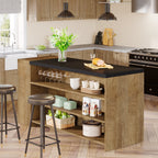 55.12-Inch Kitchen Island with 5-Tier Storage Shelves and Large Countertop, Farmhouse Coffee Bar Table for Kitchen