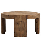 31.5 Inch Solid Wood Round Coffee Table with Integrated Tabletop, Farmhouse Center Table for Living Room