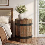 19.68-Inch Barrel Side Table with Hidden Storage, Farmhouse Round End Table with Removable Lid