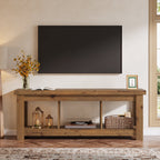 63-Inch Solid Wood TV Stand with 3 Open Storage Shelves, Farmhouse Entertainment Center for TVs up to 75 Inches