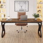 63-Inch Large Office Desk, Industrial Computer Executive Desk with Extra Thick Wood-Look Top and Metal Frame for Home Office