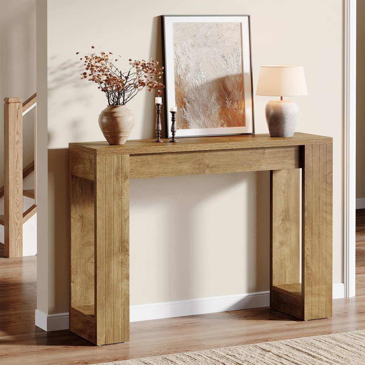 41.3-Inch Wood Console Table for Entryway, Modern Sofa Table with Double Wooden Base