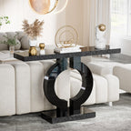 43.1-Inch Mirrored Console Table with O-Shaped Base, Narrow Hallway Table in Black