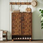 31.5-Inch Solid Wood Shoe Cabinet for Entryway, Farmhouse Tall Shoe Storage Cabinet with Doors and Adjustable Shelves for Hallway