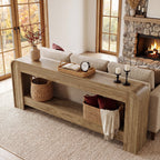 78.74 Inch Farmhouse Console Table with Open Storage Shelf and Curved Edges, Slim Entryway Sofa Table for Hallway