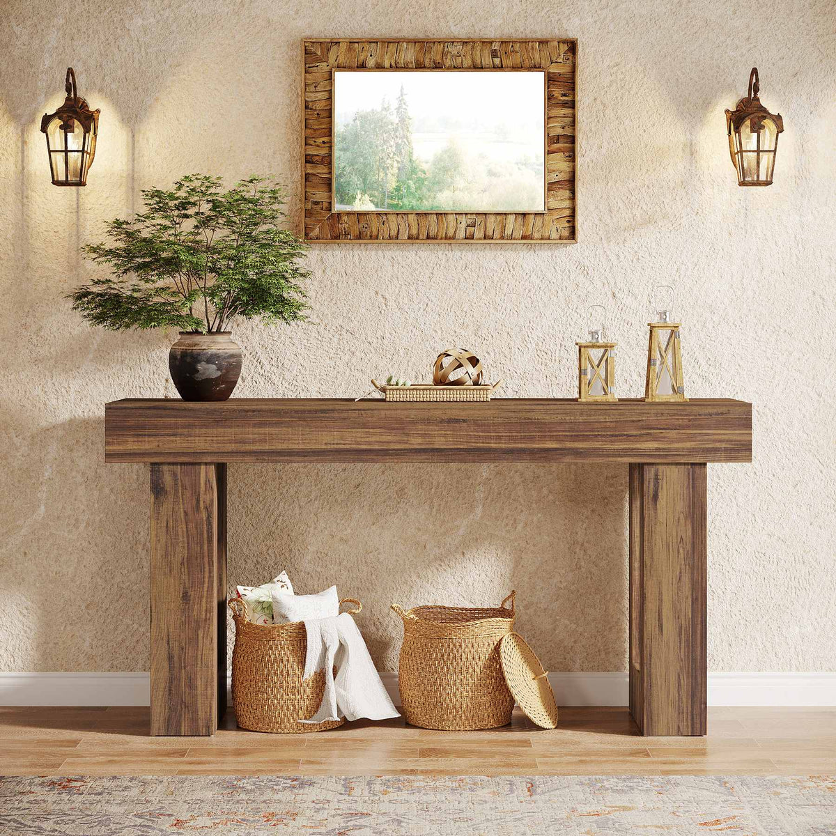 63" Rustic Wood Console Table - Farmhouse Sofa Table