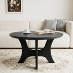 31.1 Inch Round Coffee Table with Cross Base, Modern Black Table for Living Room