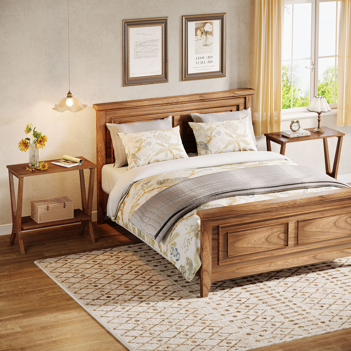 23.62-Inch Narrow End Table, 2-Tier Solid Wood Side Table with Storage Shelves for Living Room