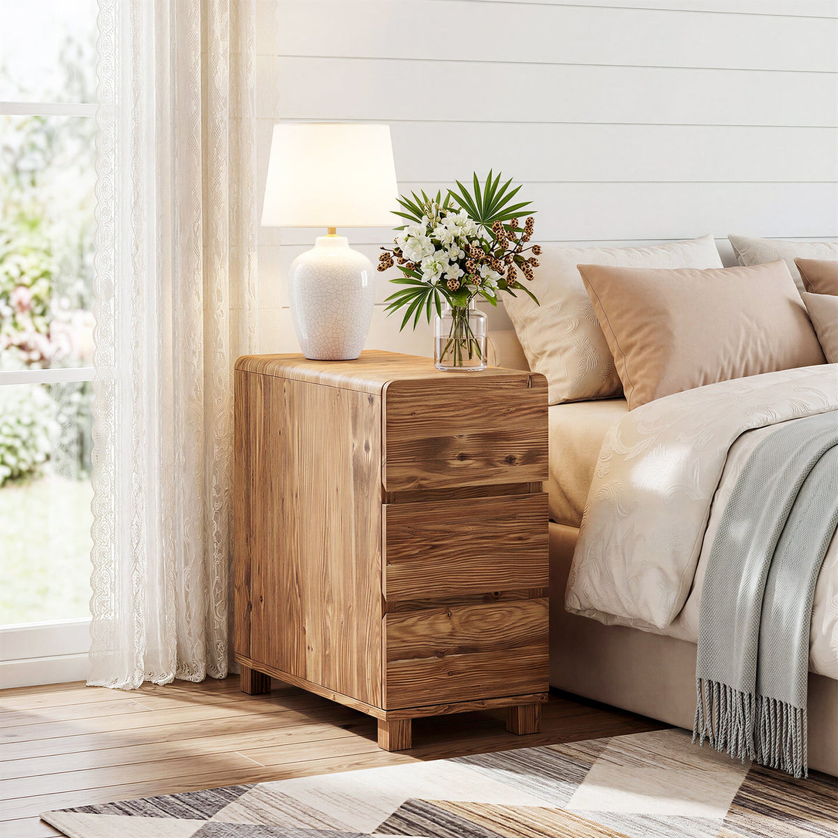 25.59-Inch Tall Solid Wood Side Cabinet, 3-Drawer Narrow Nightstand