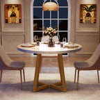 31.5-Inch Round Dining Table for 2, Compact Kitchen Table with Geometric Metal Base#Colour_White