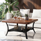 31.5-Inch Square Coffee Table, Upholstered Ottoman with PU Leather Top for Living Room