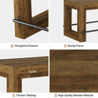 59-Inch Industrial Bar Table with Metal Footrest, Counter Height Pub Table for Kitchen
