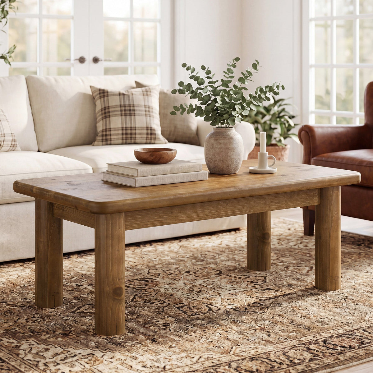 47.2-Inch Solid Wood Coffee Table with Rectangular Tabletop