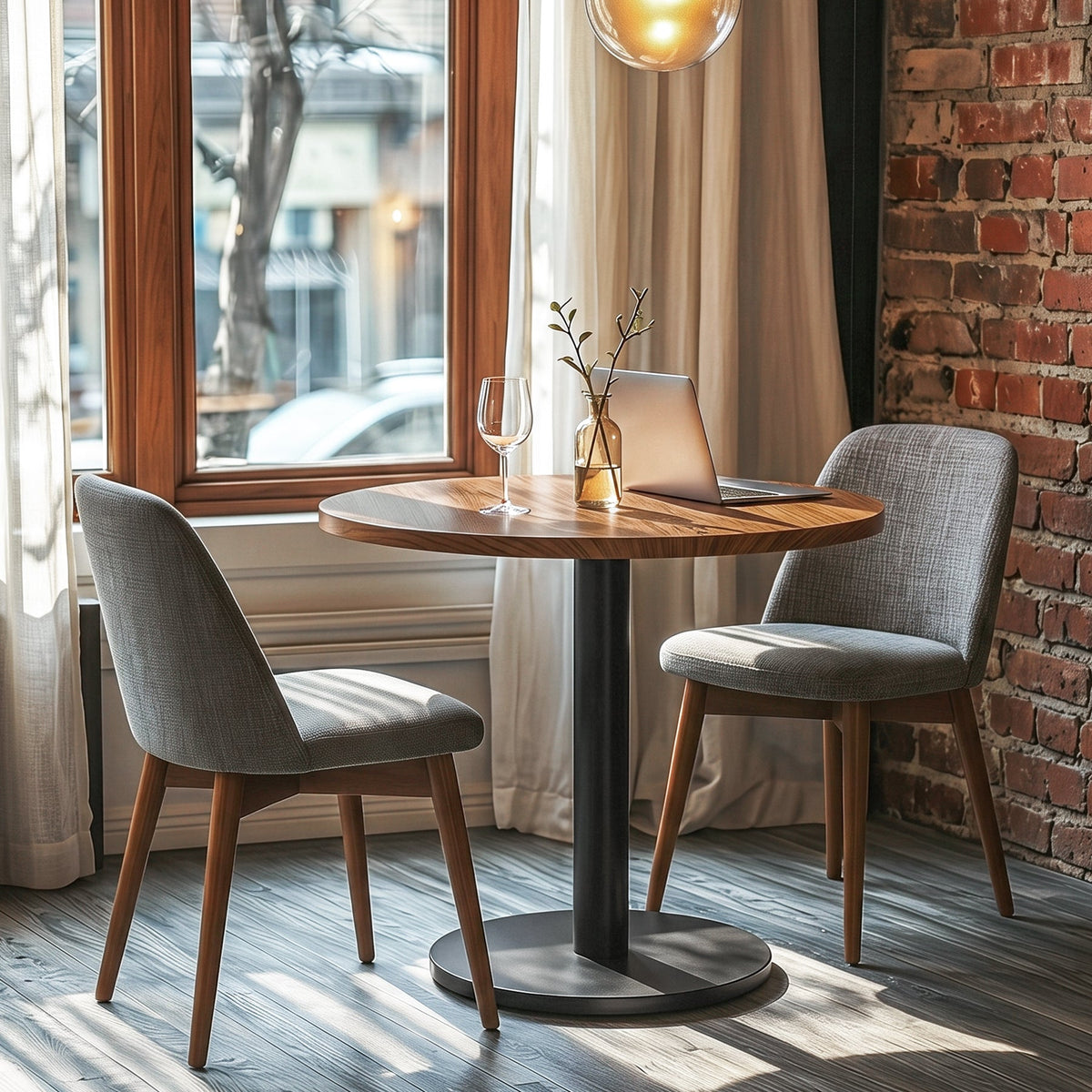 31.5-Inch Round Dining Table with Black Metal Pedestal Base, Small Kitchen Table for 2-4 People in Dining Room