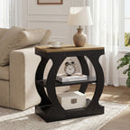 23.6 Inch Narrow End Table with 3-Tier Storage, Wooden Side Table with Curved Frame
