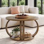 31.5 Inch Round Coffee Table with Storage, Sculptural Curved Base for Living Room