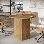 31.5-Inch Round Conference Table with Fluted Pedestal Base, Small Office Meeting Table for Conference Room Study and Home Office