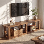 70-Inch Solid Wood TV Stand with 2-Tier Storage, Farmhouse Media Console for Living Room