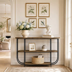 63-Inch 3-Tier Narrow Console Table with Curved Metal Frame, Modern Vintage Entryway Sofa Table for Living Room