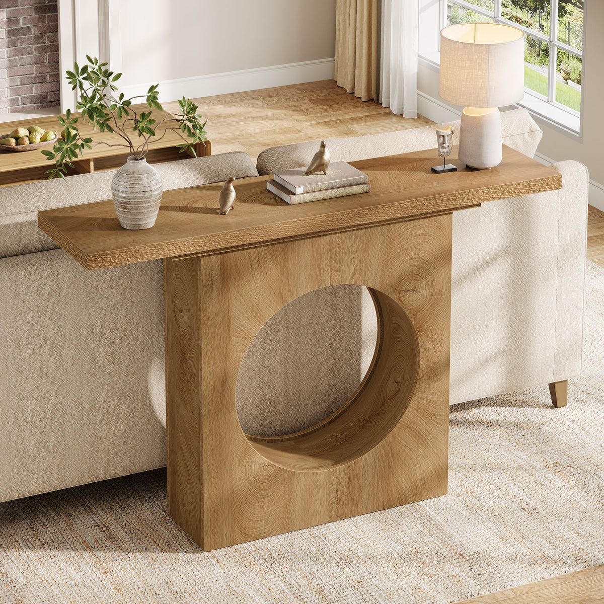 41.3-Inch Farmhouse Console Table, Narrow Entryway Table with Round Hole Design