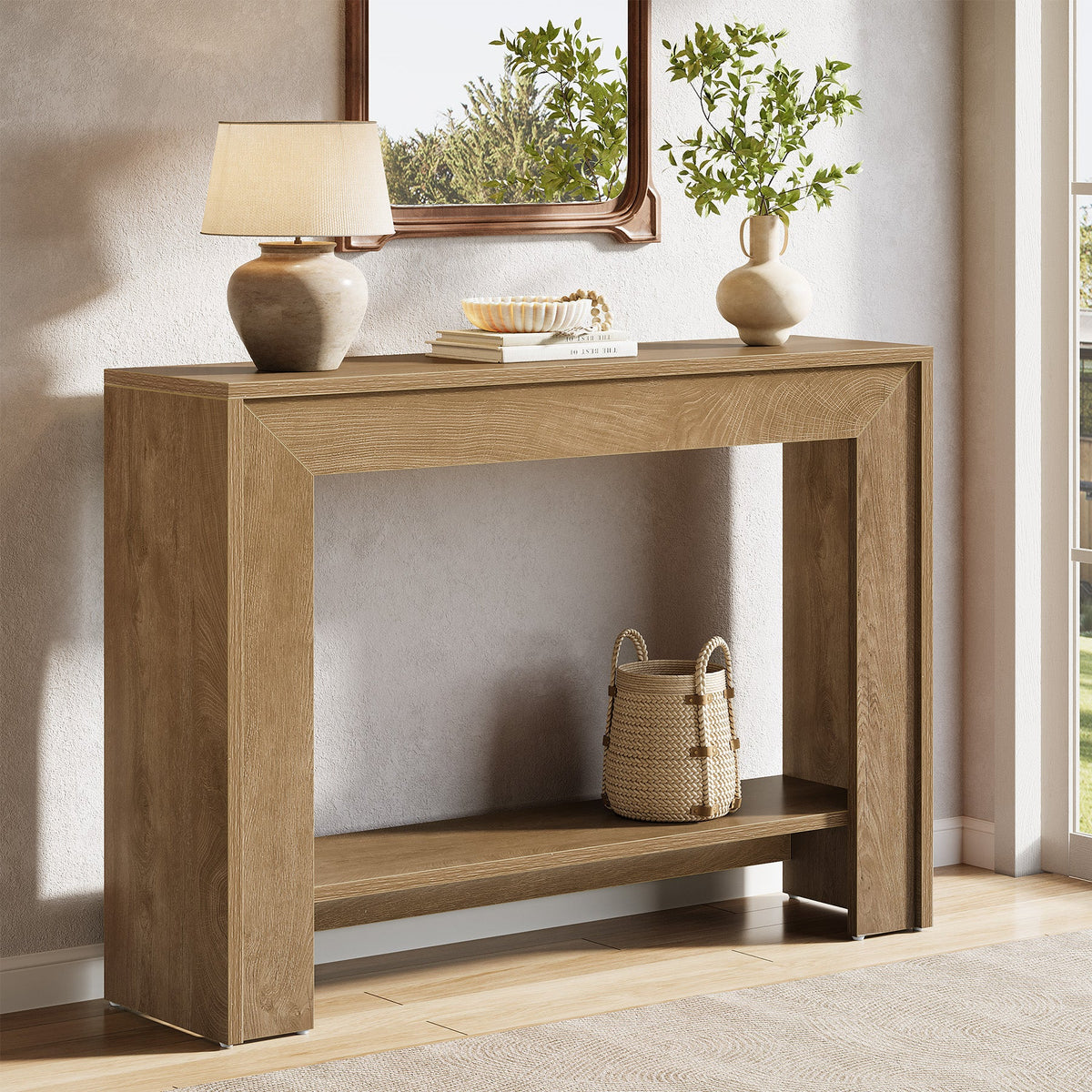 41.3-Inch Farmhouse Console Table with 2-Tier Open Storage, Narrow Entryway Sofa Table for Living Room Hallway and Foyer