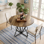 31.5-Inch Round Dining Table with Geometric Metal Base, Small Kitchen Table for 2-3 People