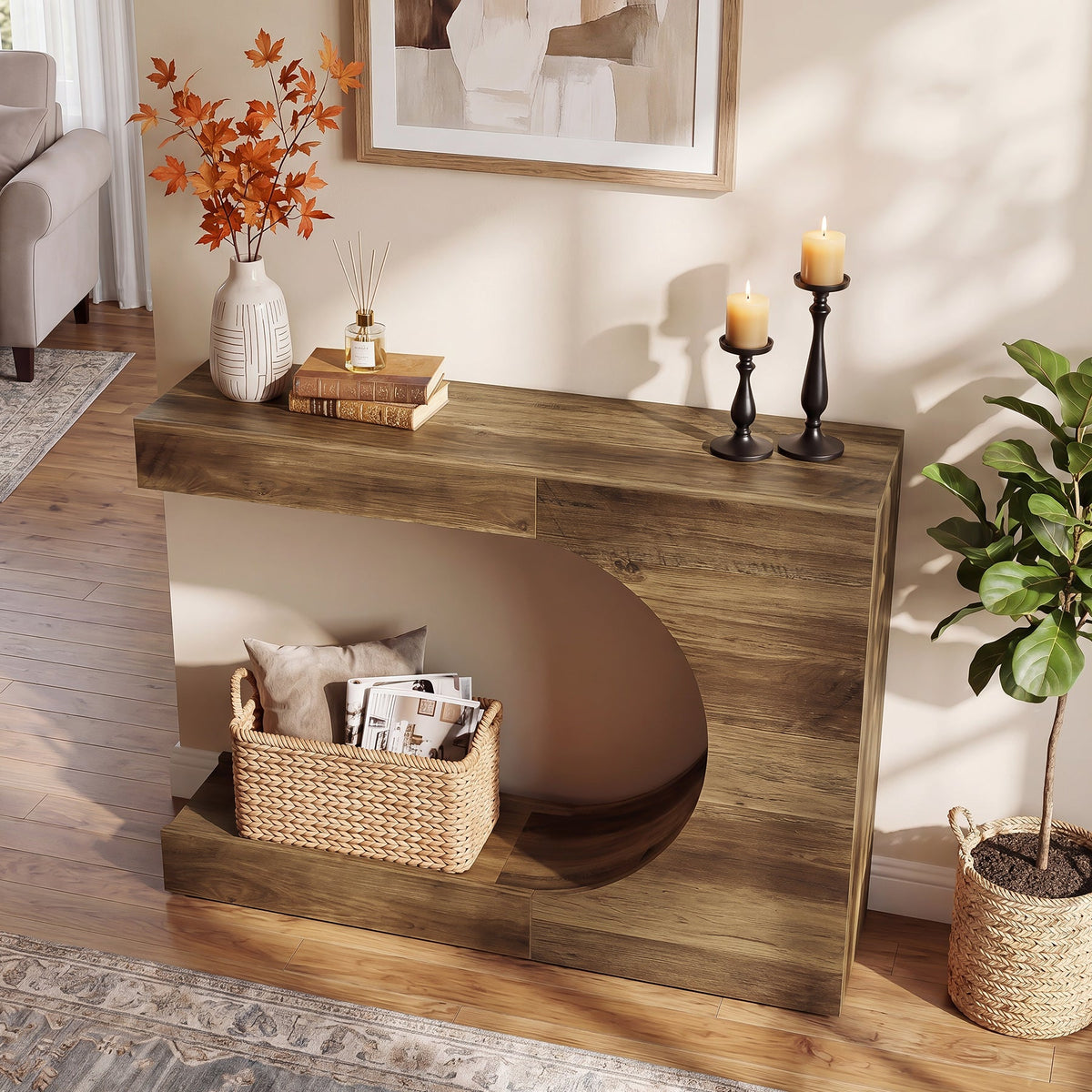 40-Inch Farmhouse Console Table with C-Shaped Design, Small Entryway Table for Foyer and Living Room