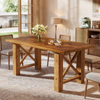 63-Inch Solid Fir Wood Dining Table with Herringbone Top, Farmhouse Table for Dining Room