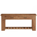 63-Inch Farmhouse Console Table with Solid Fir Wood Frame and 2 Drawers, Long Entryway Sofa Table with Slatted Shelf