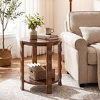 19.69-Inch Round Side Table with 2-Tier Storage, Solid Wood End Table for Living Room
