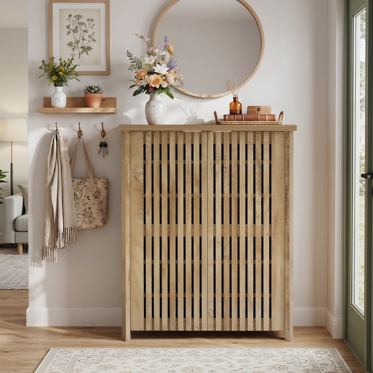 43.31 Inch 6-Tier Shoe Cabinet with Louvered Doors, Farmhouse Shoe Storage Cabinet for Entryway and Hallway