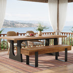 63-Inch Solid Wood Dining Bench, Farmhouse Kitchen Seat with Metal Legs for Dining Room