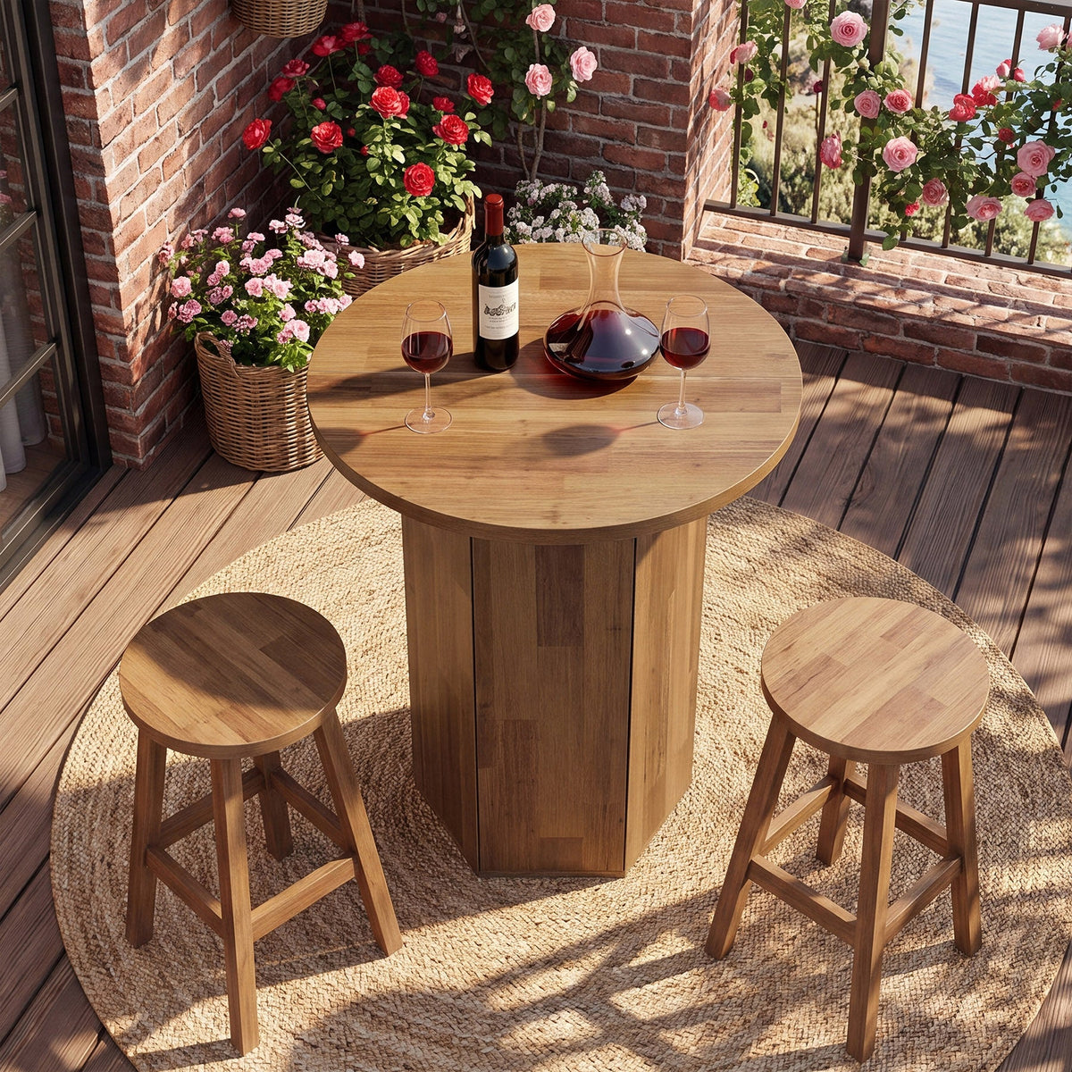 31.5-Inch Round Bar Table, Wood Pub Table with 2-Tier Hidden Storage for Home Bar