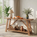 62.99-Inch Solid Wood Console Table, Narrow Design with Storage Shelf for Entryway Living Room and Hallway