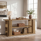 63-Inch Farmhouse Console Table with 3-Tier Storage Shelves and Wide Panel Supports, Narrow Sofa Table for Living Room Hallway and Foyer