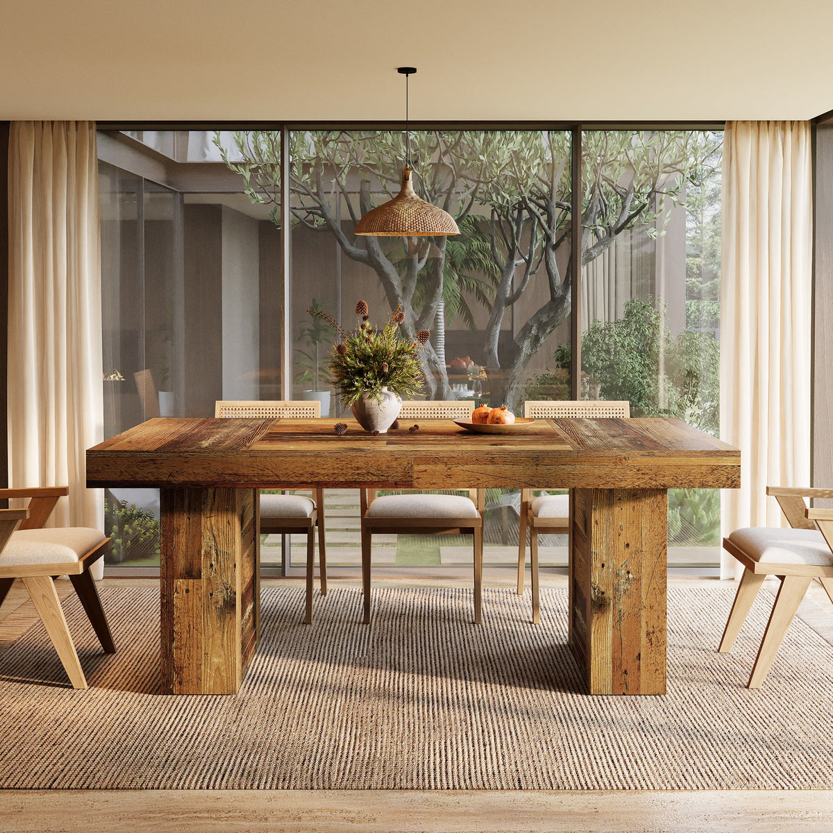 63 Inch Farmhouse Dining Table for 6, Rectangular Wooden Kitchen Table with Heavy Duty Legs for Dining Room