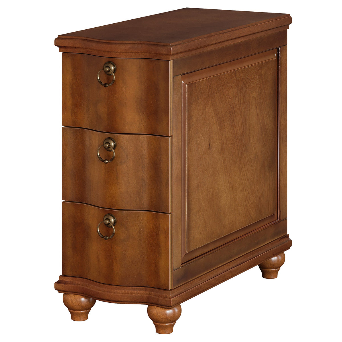 11.02-Inch Wide Fully Assembled End Table with 3 Drawers, Narrow Walnut Brown Side Table for Bedside Living Room